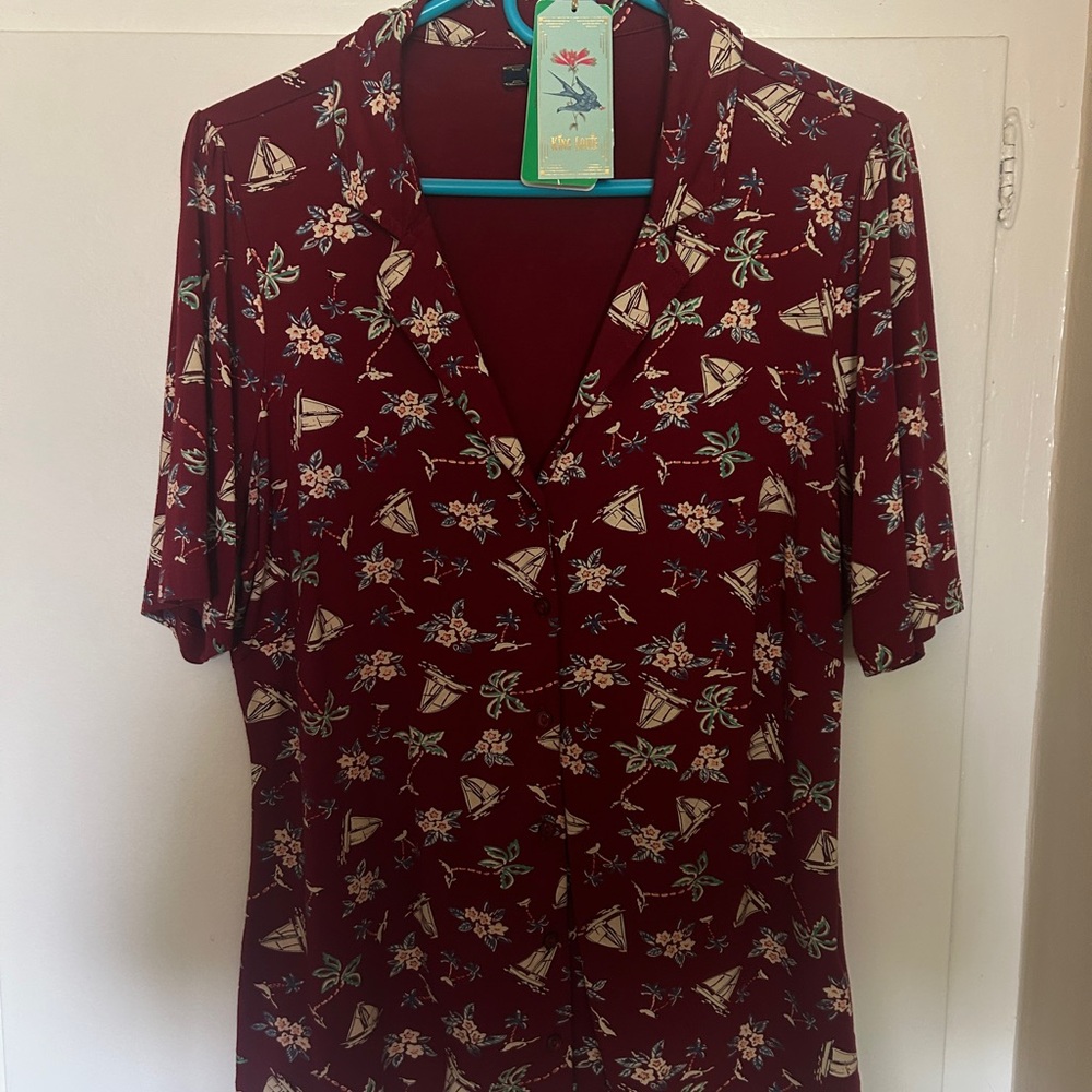 King Louie Burgundy Floral Women's Blouse